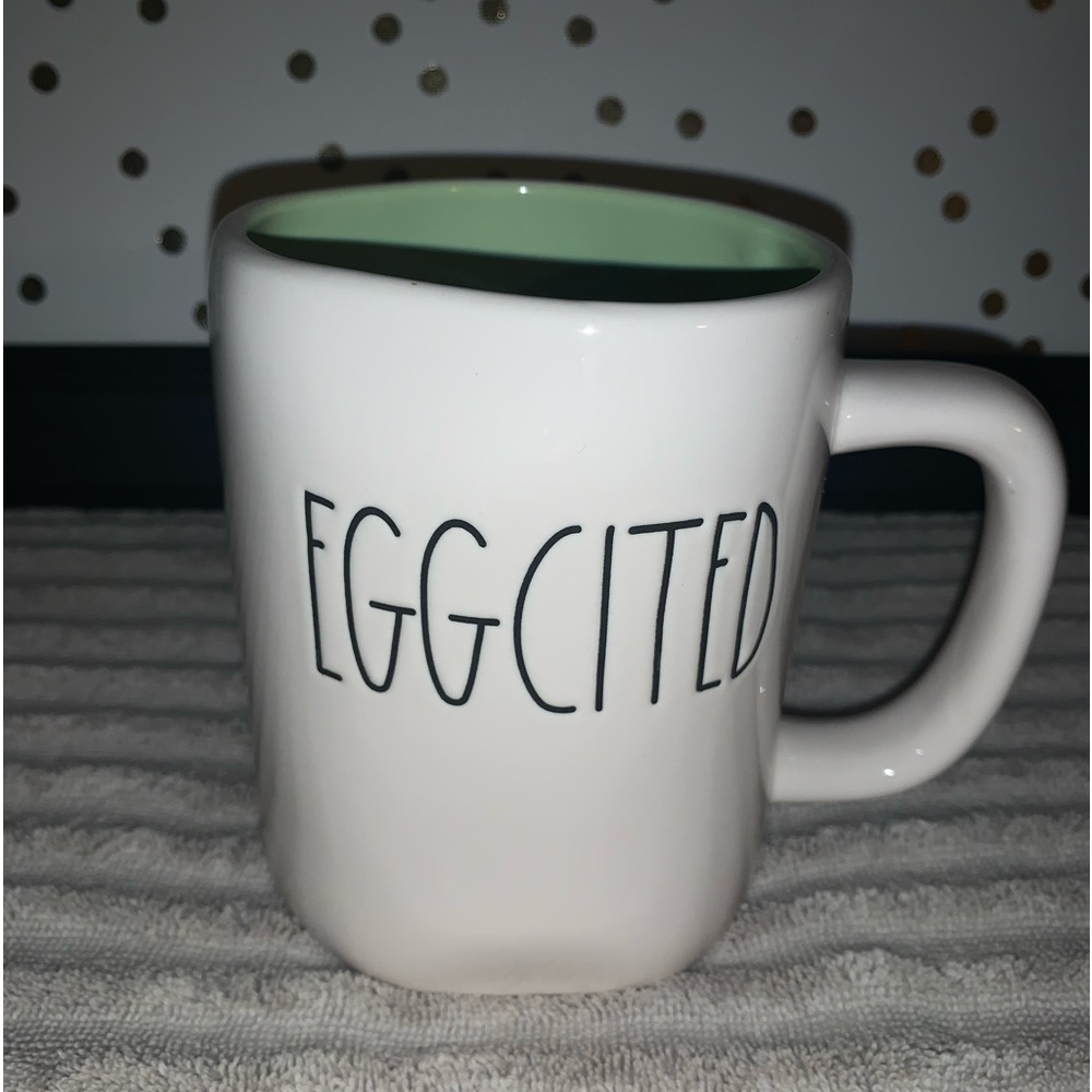 Rae Dunn Eggcited Mug Artisan Collection By Magenta 181 Ivory And Green